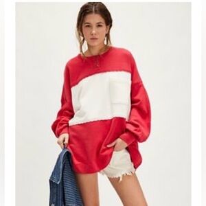 Free People Red and White Women's Top